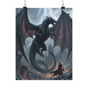 Blackstorm Dragon vs. Lone Knight - Dark Fantasy Epic Battle Art Print