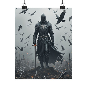 Raven Knight - Dark Fantasy Warrior Poster | Epic Medieval Art Print, Gothic Arena Scene