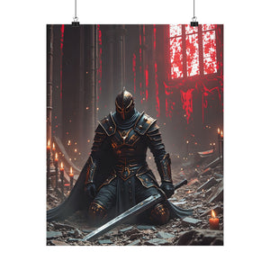Dark Fantasy Knight Poster - Fallen Warrior in Ruined Cathedral, Medieval Gothic Wall Art