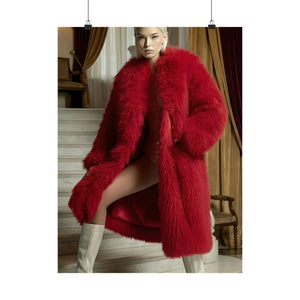 Seraphine Vale in Crimson Luxury Coat - Elegant Fashion Art Poster | Vellum Lustre Models | High-End AI Artwork