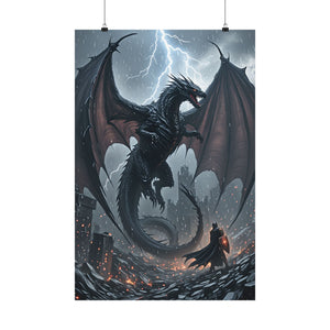 Blackstorm Dragon vs. Lone Knight - Dark Fantasy Epic Battle Art Print