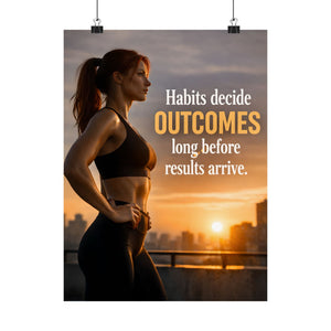 Habits Decide Outcomes Poster - Motivational Quote Wall Art, Discipline Mindset Decor, Gym & Office Inspiration Print
