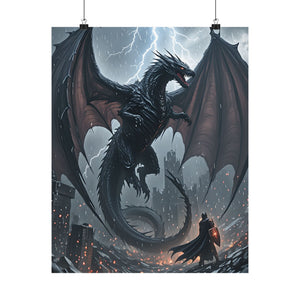Blackstorm Dragon vs. Lone Knight - Dark Fantasy Epic Battle Art Print