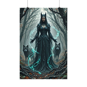 Dark Enchantress with Wolves - Gothic Forest Sorceress Art Print, Fantasy Witch Wall Decor