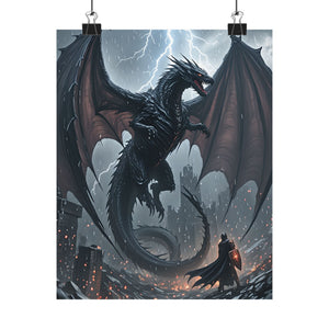 Blackstorm Dragon vs. Lone Knight - Dark Fantasy Epic Battle Art Print