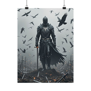 Raven Knight - Dark Fantasy Warrior Poster | Epic Medieval Art Print, Gothic Arena Scene