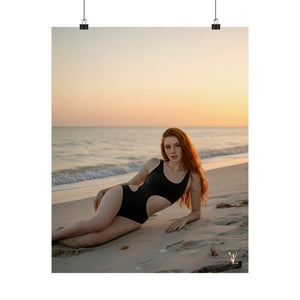 Evie Belle at Sunset - Beach Art Print | Vellum Lustre Models Poster | Elegant Swimwear Wall Decor