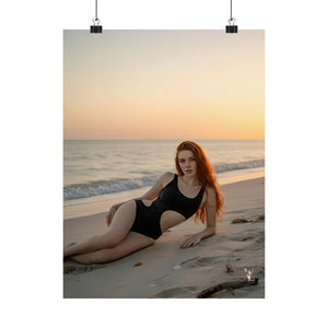 Evie Belle at Sunset - Beach Art Print | Vellum Lustre Models Poster | Elegant Swimwear Wall Decor