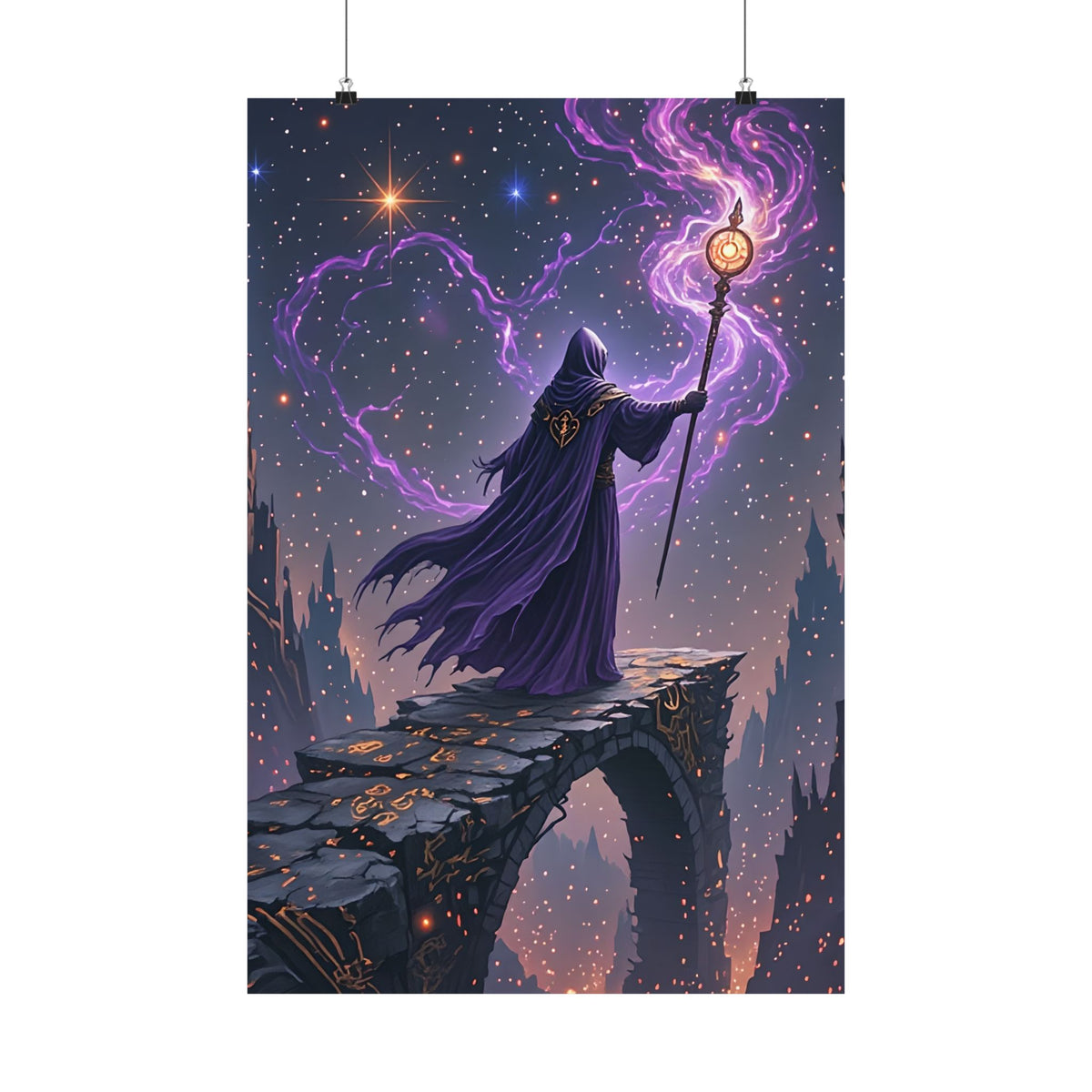 Arcane Summit Wizard Poster | Purple Magic Fantasy Wall Art