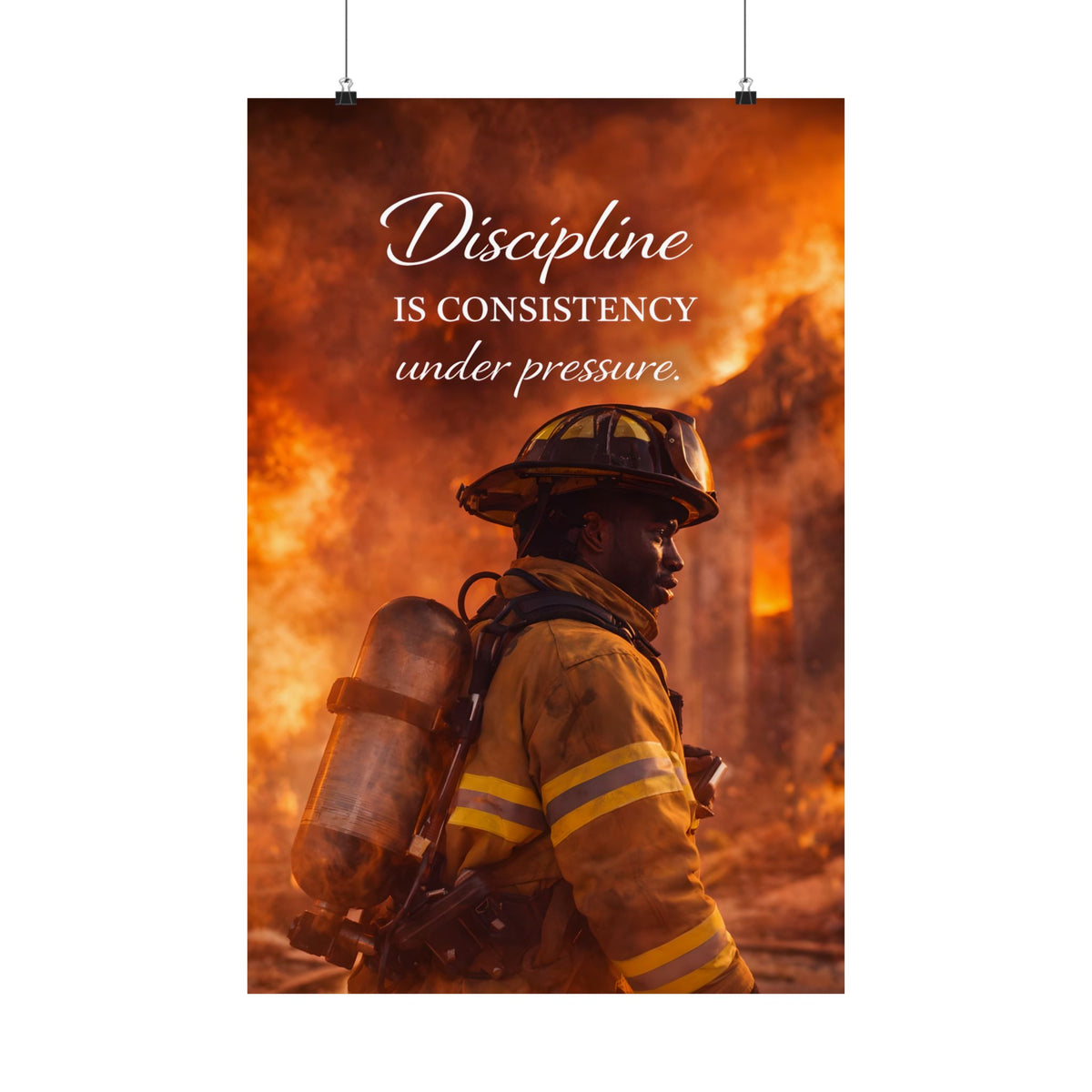Discipline Is Consistency Under Pressure Poster - Motivational Quote Wall Art, Leadership Mindset, Firefighter & Strength Decor