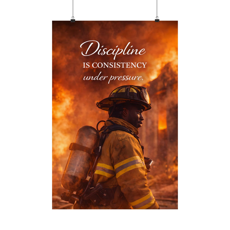 Discipline Is Consistency Under Pressure Poster - Motivational Quote Wall Art, Leadership Mindset, Firefighter & Strength Decor