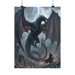 Blackstorm Dragon vs. Lone Knight - Dark Fantasy Epic Battle Art Print