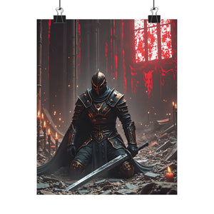 Dark Fantasy Knight Poster - Fallen Warrior in Ruined Cathedral, Medieval Gothic Wall Art