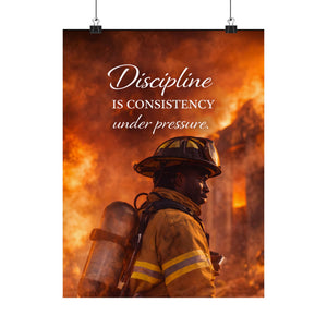 Discipline Is Consistency Under Pressure Poster - Motivational Quote Wall Art, Leadership Mindset, Firefighter & Strength Decor