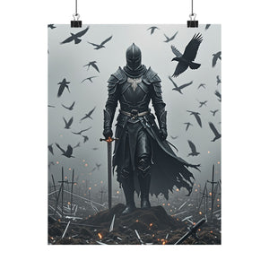 Raven Knight - Dark Fantasy Warrior Poster | Epic Medieval Art Print, Gothic Arena Scene