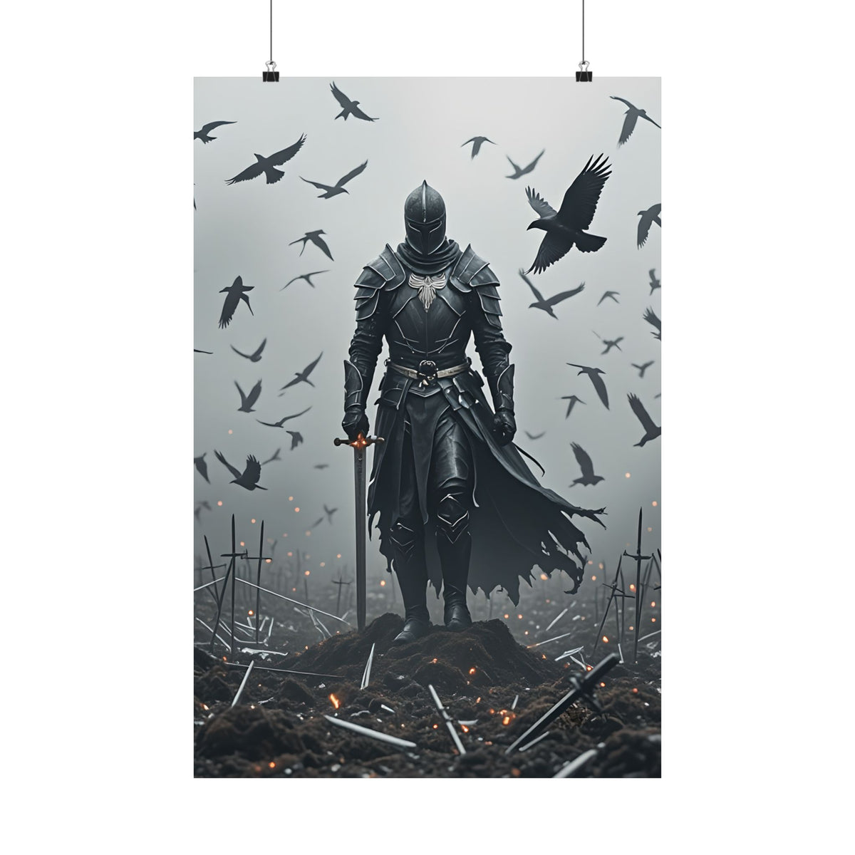 Raven Knight - Dark Fantasy Warrior Poster | Epic Medieval Art Print, Gothic Arena Scene