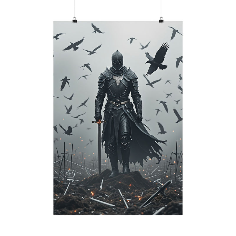 Raven Knight - Dark Fantasy Warrior Poster | Epic Medieval Art Print, Gothic Arena Scene