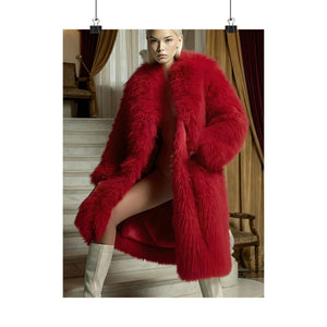 Seraphine Vale in Crimson Luxury Coat - Elegant Fashion Art Poster | Vellum Lustre Models | High-End AI Artwork