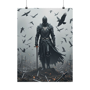 Raven Knight - Dark Fantasy Warrior Poster | Epic Medieval Art Print, Gothic Arena Scene
