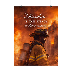 Discipline Is Consistency Under Pressure Poster - Motivational Quote Wall Art, Leadership Mindset, Firefighter & Strength Decor