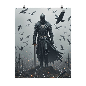 Raven Knight - Dark Fantasy Warrior Poster | Epic Medieval Art Print, Gothic Arena Scene