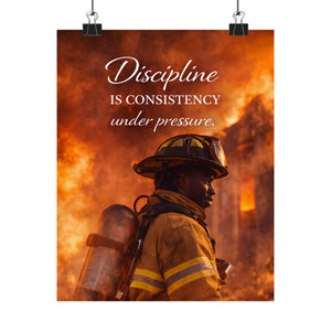 Discipline Is Consistency Under Pressure Poster - Motivational Quote Wall Art, Leadership Mindset, Firefighter & Strength Decor